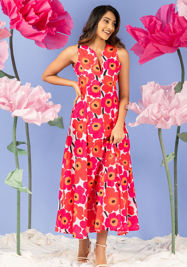 FRONT V NECK PINK DRESS